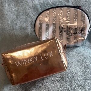 Victoria's Secret Silver Striped Cosmetic Bag and Winky Lux Brand New